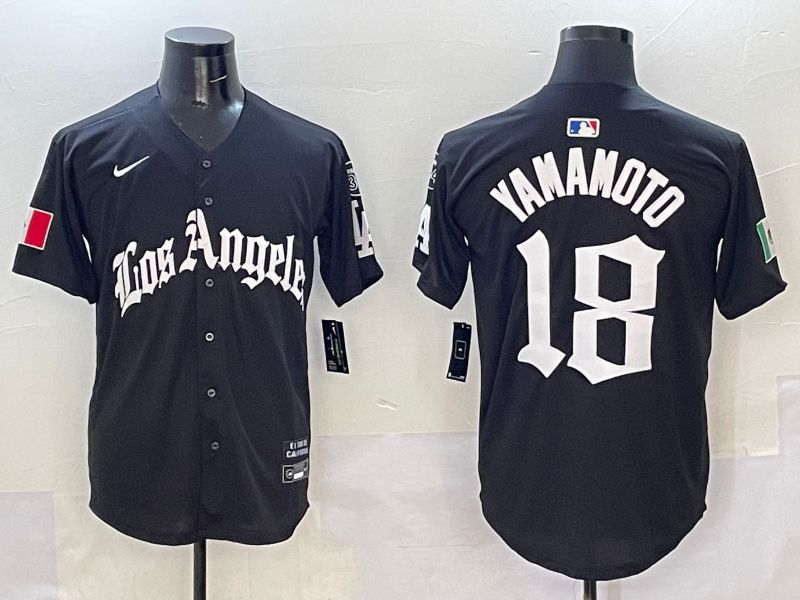 Men Los Angeles Dodgers #18 Yamamoto Black Five generations Joint Name 2025 Nike MLB Jersey style 1->los angeles dodgers->MLB Jersey
